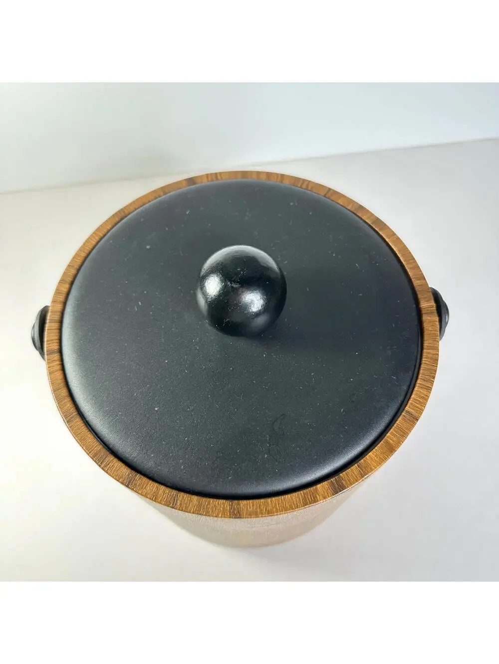Vintage 1960s Ice Bucket Brown Vinyl Wood Tones Kraftware